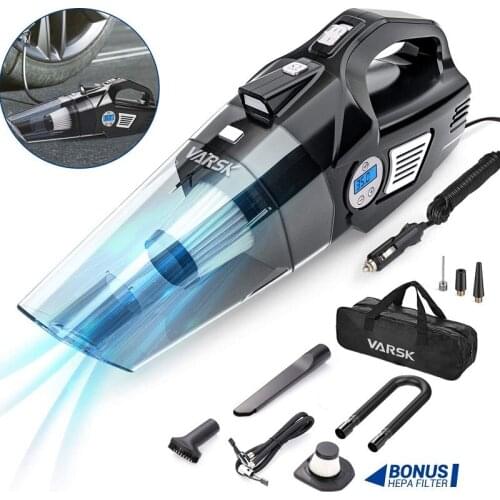 12V Tire Inflator Portable Pump Air Compressor Car Vacuum Cleaner with Digital Tire Pressure Gauge LCD Display and LED Light