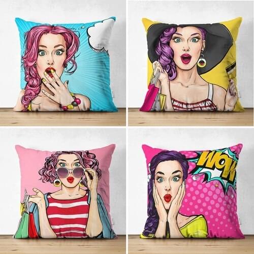 Realhomes Double Sided 4'lü Fashion Girl Konseptli Decorative Suede Cushion Pillow decorate Case Set