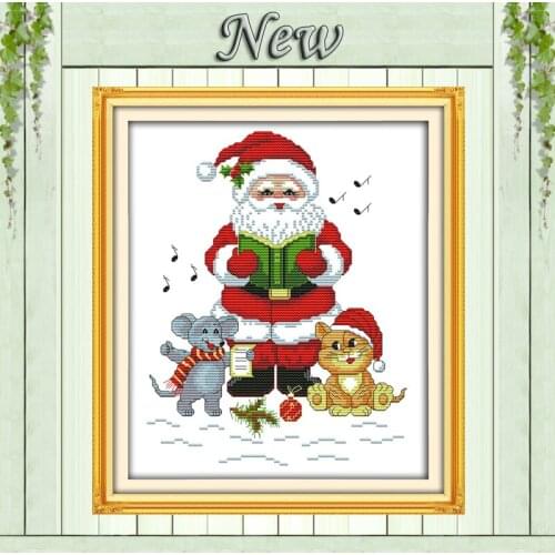 Santa Claus with cat and mouse DIY Decor Counted Print on canvas Sets embroidery DMC 11CT 14CT Cross Stitch kits snow Needlework