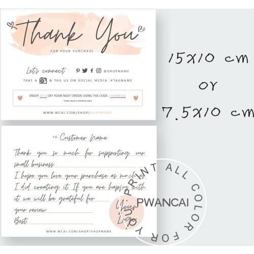 DIY Thanks Card With Coupon Marketing For Small Business Insert Order 10X14cm Printable Thank You Card for your purchase Note