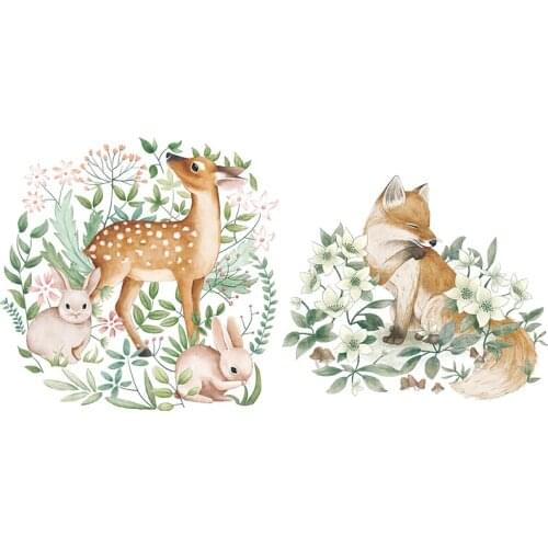 Nordic Cartoon Animals Wall Sticker deer rabbit fox garland sticker Kids Bedroom Living Room Home Decor Nursery Decals 60*90cm