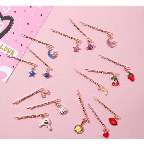 Girls Vintage Barrette Cute Fashion Bobby Hair Pins Star Heart Moon Hair Clips Sexy Lips Decorative Hair Accessory S35