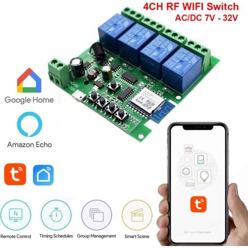 Wifi Wireless Smart Switch Relay Module 1/2/4 Channel Relay Smart Home Wifi Module DC5V 12V 24V 32V Wireless Switch RF Receiver