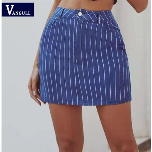 Vangull Casual Retro Sexy Wild Striped Hip Skirt High Waist Blue Striped Mini Skinny Zipper Fly 2021 Summer New Women Skirt