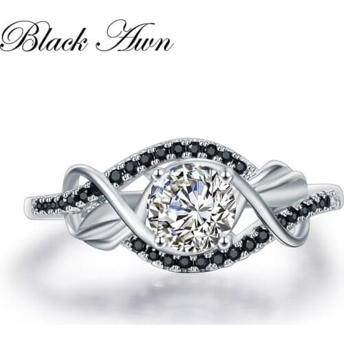 Trendy 3.5 Gram 100% Genuine 925 Sterling Silver Jewelry Black&White Stone Wedding Rings for Women Bijoux Size 5 6 7 8 9 10 C307