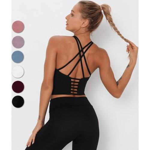 Women Sports Bra Bralette Yoga Crop Top Solid Color Cross Thin Straps Beautiful Back Underwear Workout Female
