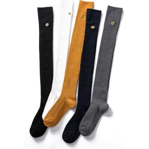 Winter Autumn Winter Fuzzy Socks Embroidery Logo Cotton Women Knee High Socks
