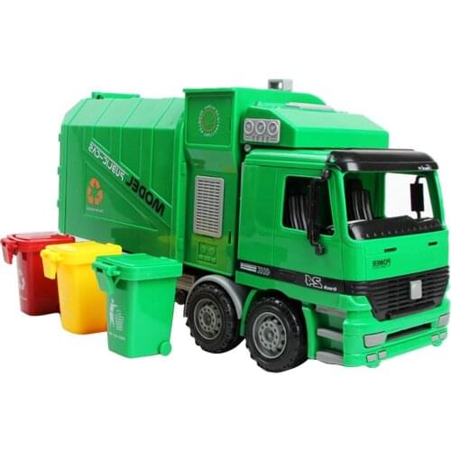 1:22 Garbage Truck Vehicle Model with 3 Trash Can Hand-eye Coordination Educational Toys Birthday Gift for Children Kids Toddler
