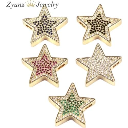 10PCS,Colorful CZ Micro Pave Five Point Star Shape Pendant/Charm,Cubic Zirconia Charm, Necklace Bracelet Charm Pendant