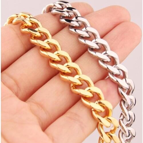 11mm Trendy Jewelry Silver Color/Gold Stainless Steel Cuban Curb Link Chain Mens Womens Necklace Or Bracelet 7-40inch Xmas Gift
