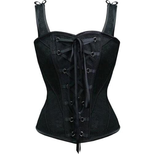 2017 Black Corset Vintage Victorian Steampunk Corset 14 Steel Bones Overbust Corset Waist Trainer Corsets and Bustiers Corselet