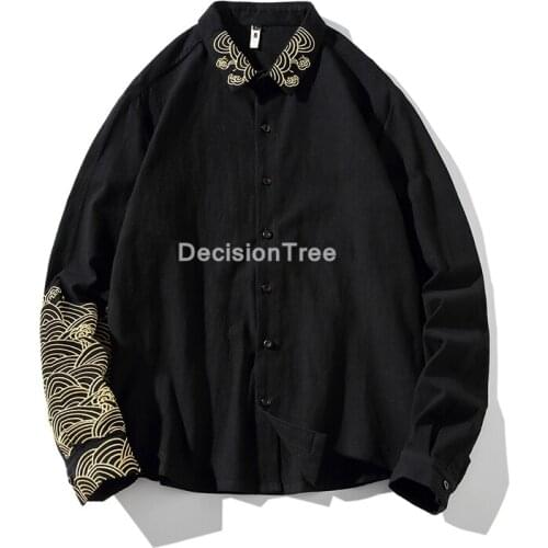 2021 tradictional chinese tops for men long sleeve cotton linen shirts chinese style kung fu tai clothing cotton linen shirt