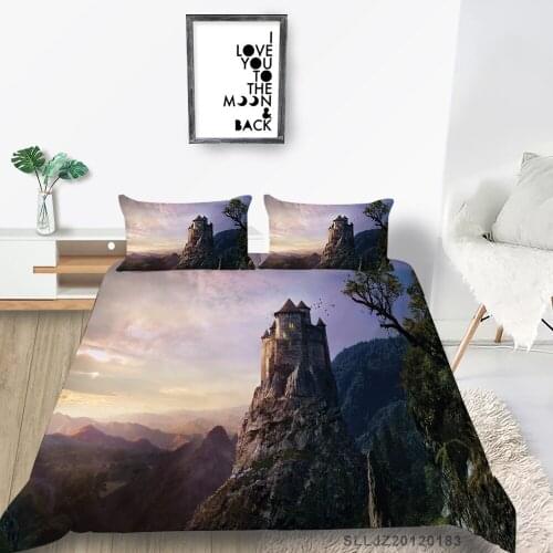 3D Landscape Bed Set Castle On Top Of The Hill Duvet Cover Mountains Queen Twin Full Double Single King Size Bedding Set