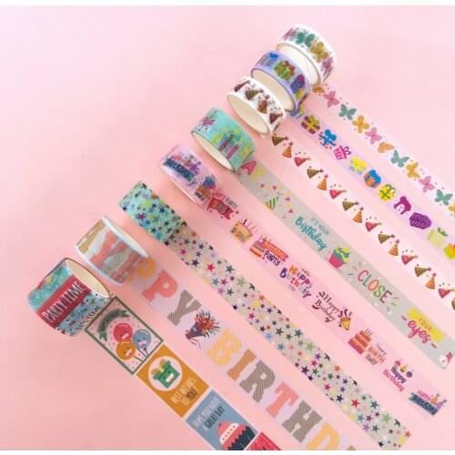 8rolls/set New Luminous Washi Tape Happy Birthday Party Decor Sticker Scrapbooking DIY Masking Tape