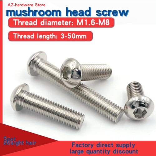 Iso7380 10.9 nickel plated mushroom head / half round head hexagon socket head screw m1.6-m8 20PCS