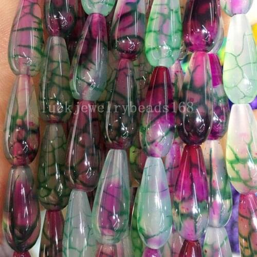 Free Shipping Fashion Jewelry 8x20mm Rose Green Dragon Veins Carnelian Water Drop Loose Beads 15.5" FG7843