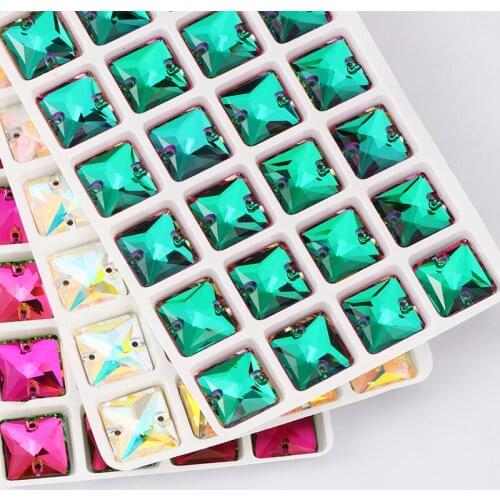 Sparkly All Sizes Princess Square Sew on Rhinestones Fancy Glass Strass Crystal Flat Back Buttons Sew on Clothing Crafts Bags