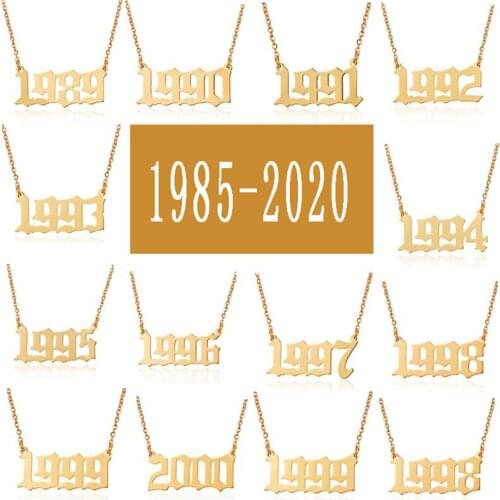 QIAMNI Unique Commemorat Date 1985-2020 Birth Year Number Necklace Choker for Women Men Stainless Steel Jewelry Birthday Gift