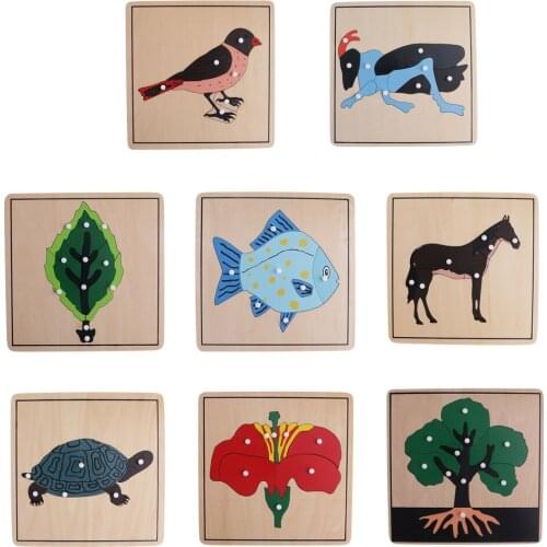 Wooden Montessori Animal Plant Shape Puzzles Kids Early Education Toy 8 in 1
