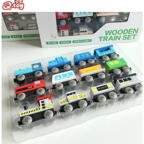 12pcs/lot Wooden mini train Magnetic Disassembly train Kids Child Toys Model Vehicle Set Classic Construction Educational set