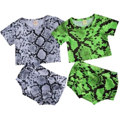 Baby Summer Clothing Baby Girl Snakeskin Clothes Set Short Sleeve O-neck T-Shirt Elastic Waist Triangle Shorts 2Pcs Outfit