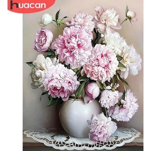 HUACAN DIY Coloring By Numbers Flower In Vase Kits Drawing Canvas HandPainted Pictures Home Decoration Oil Painting By Numbers