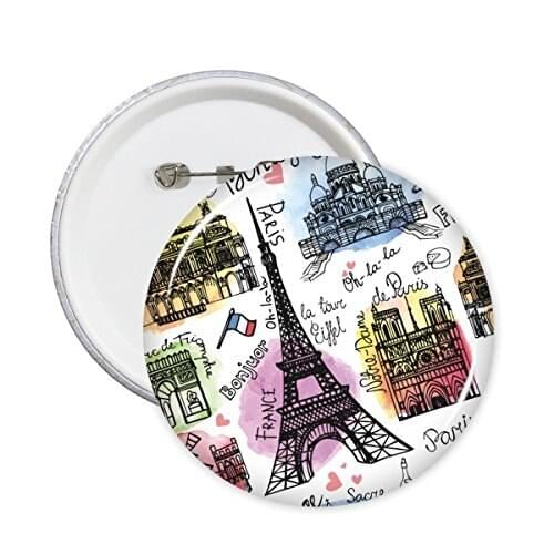 Class Building France Mark Landmark National Flag Architecture Custom Landscape Illustration Pattern Round Pin Badge Button 5pcs
