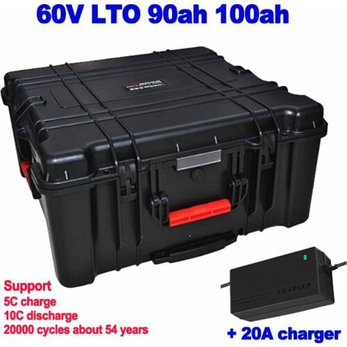 LTO 60V 90ah 100ah Lithium titanate battery with BMS for solar energy power UPS propeller motor sightseeing car +20A charger