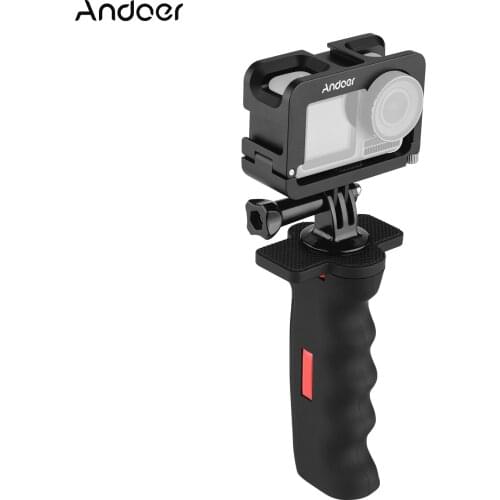 Andoer Metal Camera Cage Compatible for OSMO ACTION Vlogging Shooting Case with Cold Shoe Mount 1/4 Screw Interfaces