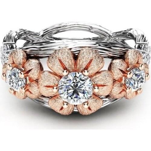 Fashion Flower Women Ring Cute Rhinestones Zircon Rings For Women Accessories Jewelry Wedding Band Party Ring