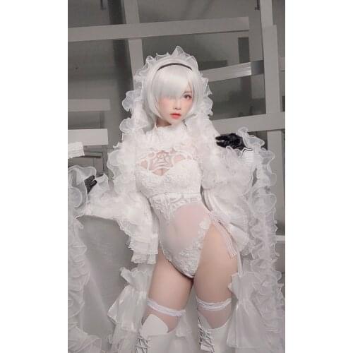 [Customized] Anime NieR:Automata 2B Bride Wedding Dress Party White&Black Uniform Cosplay Costume Women Halloween Free Shipping