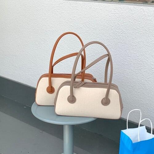 2021 New Zipper Womens Bag Top Handle Handbags Canvas PU Leather Female Pillow Bag Ladies Small Shoulder Bags Whole Sale