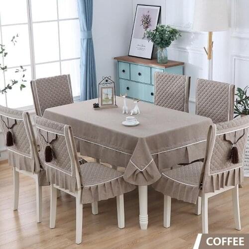 Solid Color Linen Tablecloth Thick Rectangular Dining Chair Decor Home Table Cover Set And Cloth Sizes Waterproof 2 Table