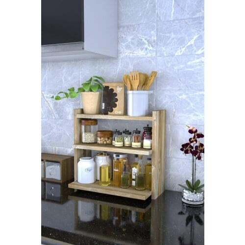Spice Rack Counter Top Organizer 2 Tier, Solid Wood With Natural Finish, Seasoning Storage for Pantry and Kitchen
