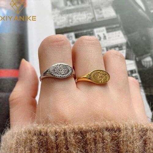 XIYANIKE 925 Sterling Silver New Retro Sun Moon Open Ring For Women Men Personality Party Jewelry Gift Accessories Punk