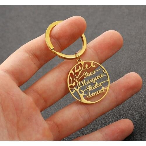 Custom Tree Of Life Keychain Stainless Steel Family Keyring For Women Men Gift Custom Name Key Chain Nameplate Key Ring Jewelry