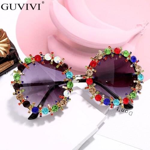 Luxury Round Rhinestone Sunglasses Women Trend Brand Crystal Sun Glasses Ladies Men Diamond Eyeglasses Oculos De Sol Feminino
