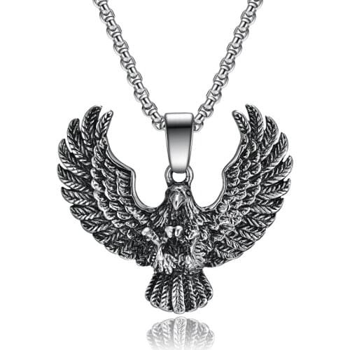 Hand-Made Retro Eagle Pendant Dangle Necklace For Men Titanium Steel Predator Animal Necklace