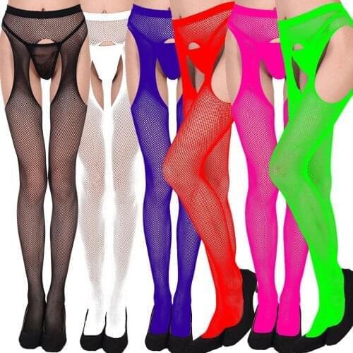 Sexy Women Lingerie Open Crotch Shiny Pantyhose Crotchless Sheer Stockings Multicolor Erotic G-string Fishnet Tights Stocking