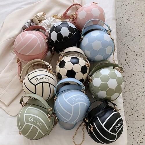 Women Ladies Football Volleyball Round Crossbody Shoulder Bag PU Leather Tote Purse Handbag Chain Purse Satchel