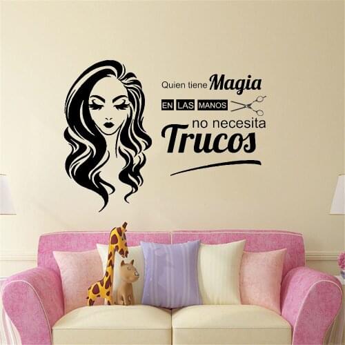 Spanish Beauty Salons Hairdressers Who Has Magic Wall Sticker Hair Nail Spa Beauty Salon Shop Window Wall Decal Vinyl WL335