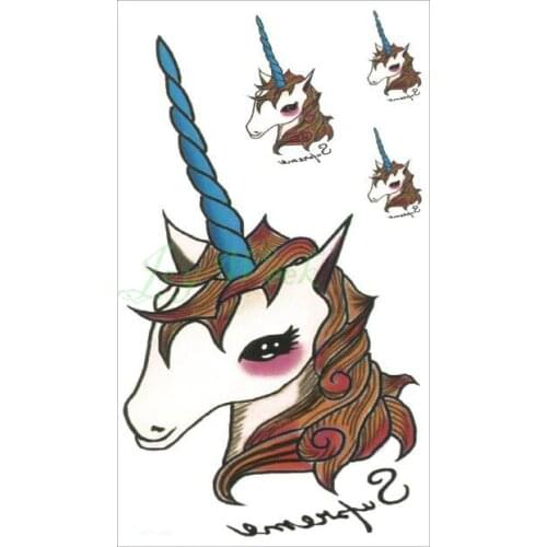 Waterproof Temporary Tattoo Sticker unicorn horned horse tatto stickers flash tatoo fake tattoos for girl kids child