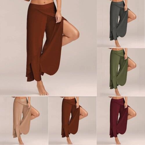 Womens Solid Color Split Pant High Stretch Exercise Yoga Leisure Pant Simple Comfy High Quality Pant Брюки Женские Dropshipping