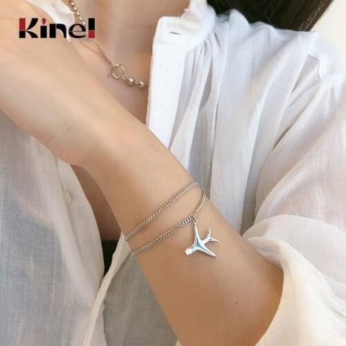 Kinel Wholesale 925 Sterling Silver Double Decker Bracelet for Women Vintage Simple Wedding Party Jewelry Gift
