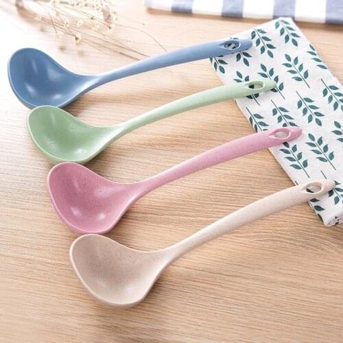 1PC Eco-friendly Wheat Straw Soup Spoon Porridge Long Handle Spoon Kitchen Tableware Meal Dinner Spoons Cooking Tool