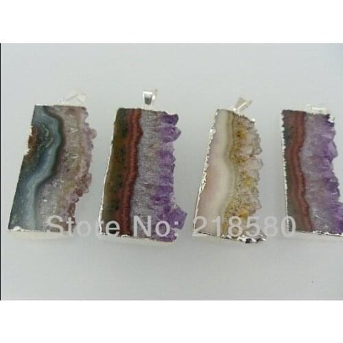 H-AMD01 10pcs Amethysts Druzy Pendant Drusy Slice with Silver Edging Appox.40mm x 18mm