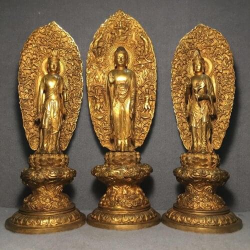 17" Tibet Buddhism Temple bronze Gilt Western Trinity Three statues Amitabha Buddha Statue Avalokitesvara statue Bodhisattva