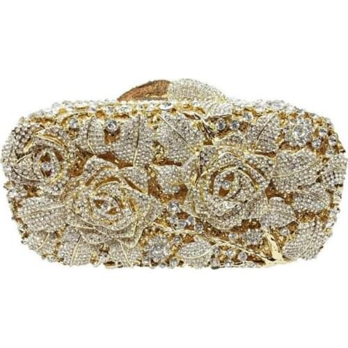 17x8.5CM Evening Bag Metal Diamond Flower Pattern Dinner Bag Rhinestones Clutch Bag Banquet Bag a6580