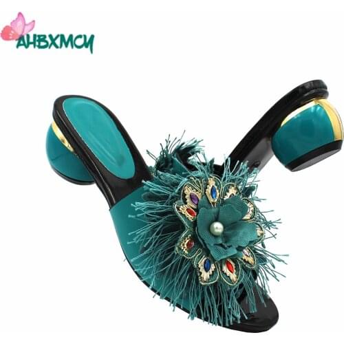 2021 High Quality New Design Italian Women Shoes in Teal Color Comfortable Heels Nigerian Ladies Shoes for Party with Platform