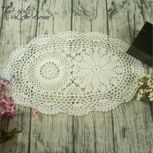 30*45CM Handmade Crocheted Doily Placemat Vintage Floral Coasters Home Coffee Shop Dining Room Hotel Table Decorative Mats 6pcs